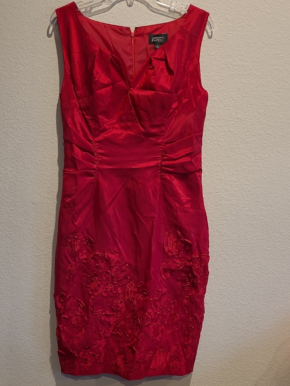 Adrianna Papell Red Sleeveless Sheath Dress With Floral Detail Size 12